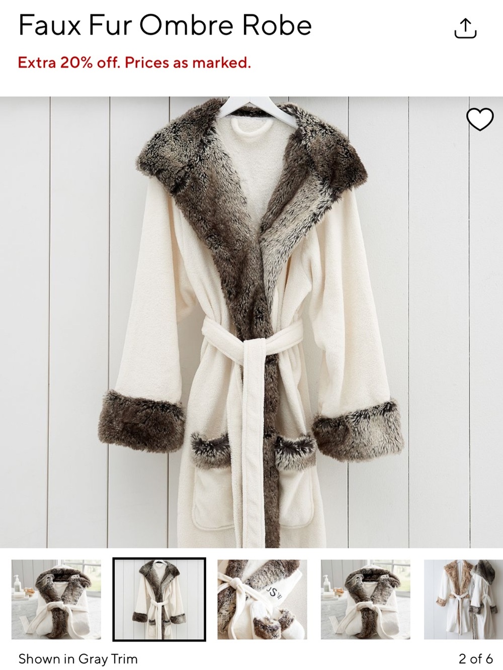 Pottery Barn Faux Fur Robe - Picture 5 of 8